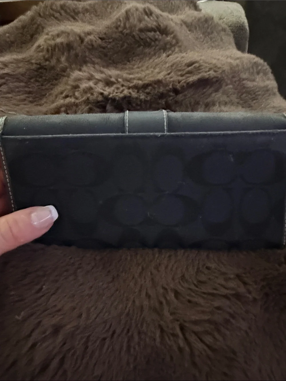 Coach Black Signature Continental Wallet with Leather Trim Panel